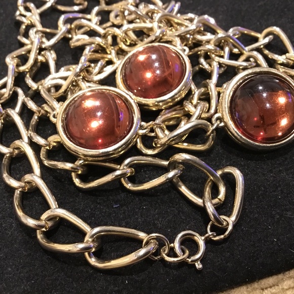 Elegant Gold Tone Chain with Amber Colored Station Orbs - Picture 4 of 4